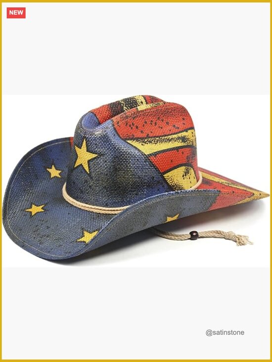 American Flag Patriotic Straw Cowboy Hat - Western Cowgirl Rodeo main image 2